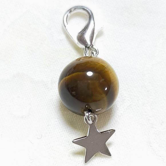 タイガーアイ虎目石 10mm スター星 6mm カニカン付 天然石チャーム 天然石 パワーストーン ストラップ バッグチャーム キーホルダー スマホアクセサリー...