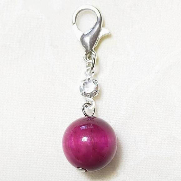 ピンク染めタイガーアイ 虎目石 ガラスストーン カニカン付 天然石チャーム 天然石 パワーストーン ストラップ バッグチャーム キーホルダー スマホアクセサリー...