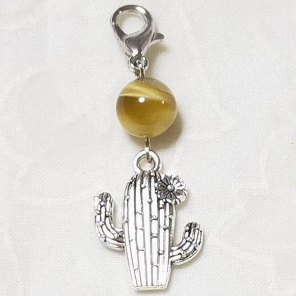 ゴールドタイガーアイ 虎目石 サボテン 観葉植物 カニカン付 天然石チャーム ペンダントトップ 天然石 パワーストーン ストラップ バッグチャーム キーホルダー...