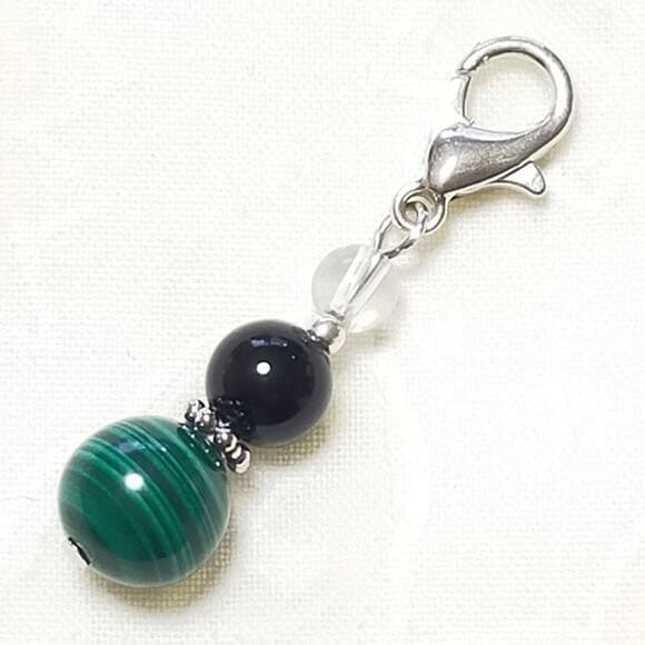 マラカイト 孔雀石 ブラックオニキス 水晶 カニカン付 天然石チャーム ペンダントトップ 天然石 パワーストーン ストラップ バッグチャーム キーホルダー スマ...