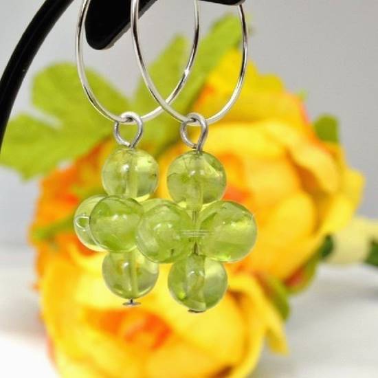 天然石ノンホールピアスペリドットぶ...