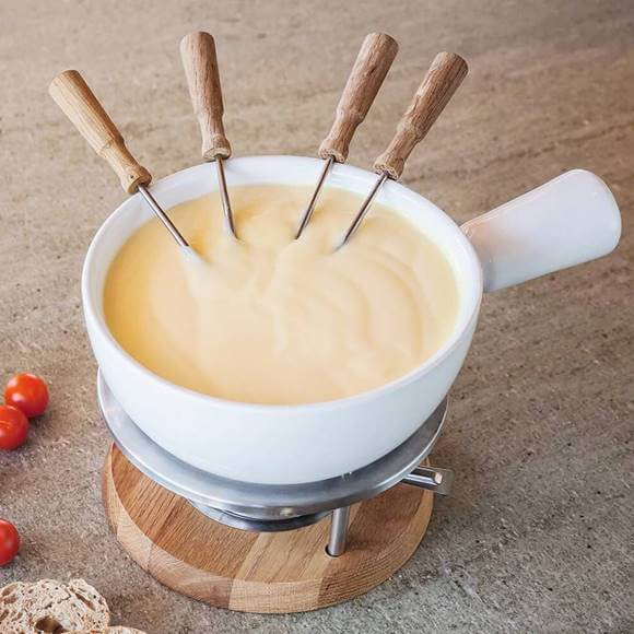 ボスカ チーズフォンデュセット ホワイト 約4人用 1L BOSKA Bianco Cheese Fondue, 1 Liter, White Porcelain w/ Wood Base 340029 チーズ料理 スイス料理 チョコフォンデュ オイルフォンデュ