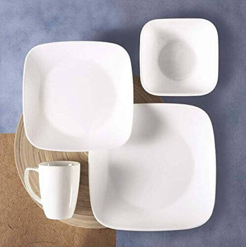 졼 糧å 16å ԥ奢ۥ磻 ǥʡ ǥʡץ졼 ץ졼 ޥå Corelle Square Dinnerware Set Pure White