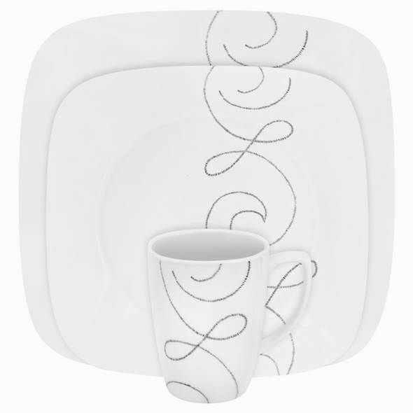 コレール スクエアー ディナーウェアー　エンドレス　スレッド 食器16点セット　Corelle Square 16-Piece Dinnerware Set, Endless Thread,1119380