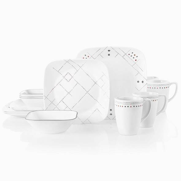 コレール 食器16点セット ディナーウェア お皿セット 食器セット ラヤ スクエア 四角皿 Corelle Raya Dinnerware Set 大皿 小皿 スープ皿 マグカップ