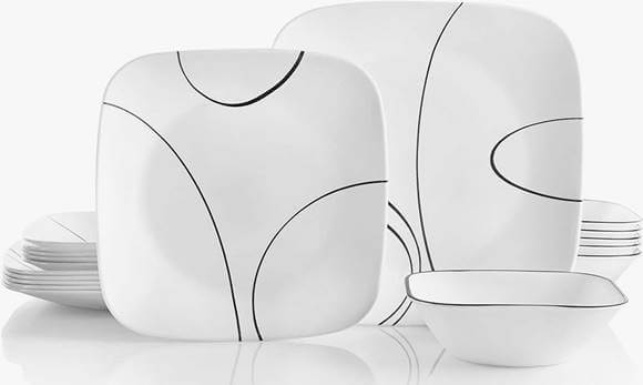 コレール 食器18点セット シンプルライン 食器セット ディナーウェア お皿セット Corelle Square Simple Lines Dinnerware Set 丸皿 大皿 小皿 スープ皿