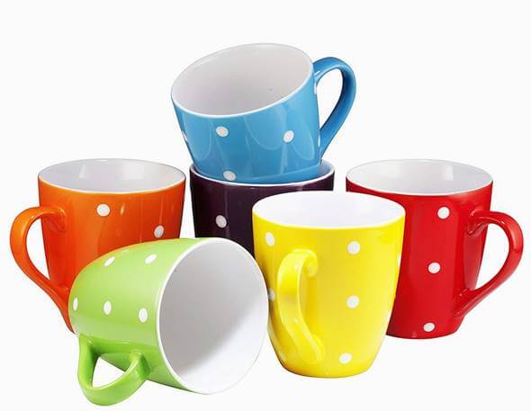 樂天商城 - マグカップ 6点セット コーヒーマグ ティーカップ コップ レンジ可 食洗器可 約480ml 水玉デザインカップ セラミックカップ Coffee Mug Set By Bruntmor