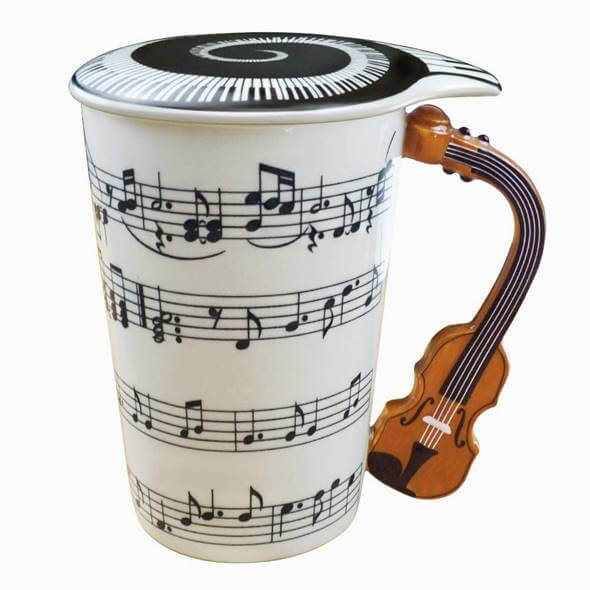 樂天商城 - マグカップ 2点セット コーヒーマグ ティーカップ 約400ml バイオリンハンドル ミュージックラバ ミュージックノート レンジ可 食洗器可 Mug for Music Lover