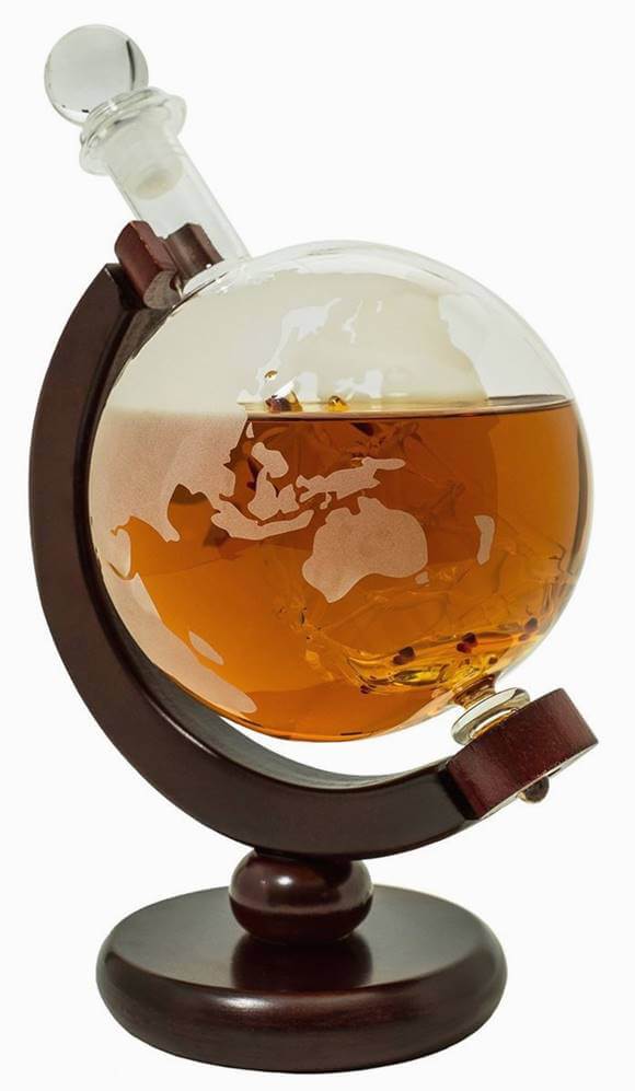 地球儀 デカンタ グラスデカンタ スピリッツ ワインデカンター 850ml ウッドスタンド Whiskey Decanter Decorative Etched Glass Globe