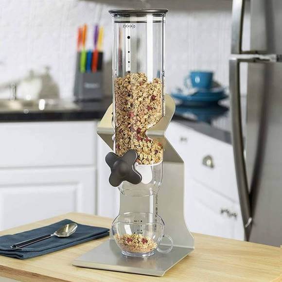 ゼブロ ドライフード ディスペンサー ディスペンサー フードディスペンサー ストッカー 保存容器 Zevro Indispensable SmartSpace Dry Food Dispenser, Single Control Stainless Steel Silver コーンフレーク お菓子 シリアル ペット ドッグフード キャットフード