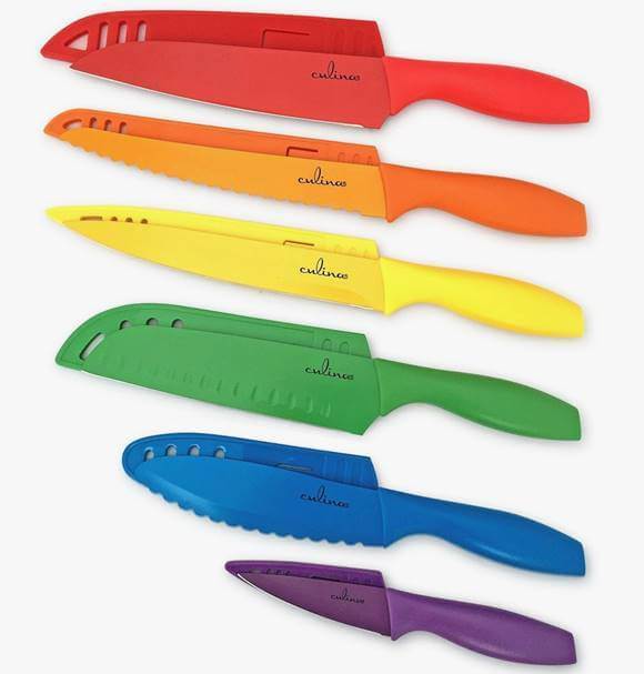 カリーナ カラフルナイフセット 6点 カバー付 ノンスティック　ステンレス　Culina 6Pieces Color Knife and Blade Guard Set, Nonstick Stainless Steel