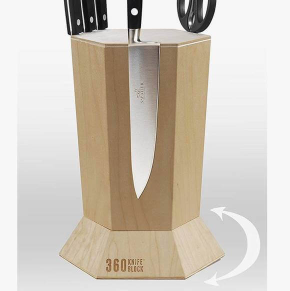 360 Knife Block - (Maple) ROTATING - Magnetic - BEST Universal Knife Block 360KB ユニバーサルナイフブロック サイズ：約25×25×34cm 重量：約6.8kg Maple　メイプル ※ナイフは付属しません。 ＜関連ワード＞ アメリカンキッチンウエア— プロ料理 プロフェッショナル 高級包丁 調理道具 包丁 肉 魚 野菜 naihu スタイリッシュ カトラリー キッチンアイテム 包丁 デザインナイフ 職人包丁 お洒落なナイフ 三徳包丁 多目的包丁 ブレッドナイフ　パン切り包丁 果物ナイフ シェフナイフ 肉切り包丁 naihu houcyou Cutlery Knife Block ランドスケープナイフ 母の日 父の日 敬老の日 景品 新築お祝い 結婚お祝い 祝い ハロウィンパーティー クリスマスプレゼント ギフト プレゼント ホワイトデー