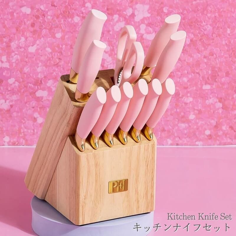 キッチンナイフ12点セット 包丁セット 刃物 キッチンナイフセット ピンク ナイフスタンド パリスヒルトン Paris Hilton 12-Piece Knife Set with Block Kitchen Knife Set Pink かわいい包丁 シェフナイフ 三徳ナイフ ユーティリティナイフ 果物ナイフ 包丁