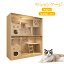 キャットケージ 大型 猫ケージ 木製フレーム ダブルドア アクリル板のドア 棚板付き 猫ハウス付き はしご付き 金具付き キャスター付き 松の木 木の色 幅180×奥行60×高さ160cm