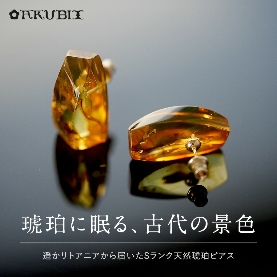Rakuten - 【バルト海の琥珀】琥珀に眠る、古代の景色　天然琥珀ピアス【送料無料】【ak2716】【Sランク】【ケース付き】天然石　パワーストーン　ゴールド　ギフト　贈り物 　こはく　ラッピング　誕生日