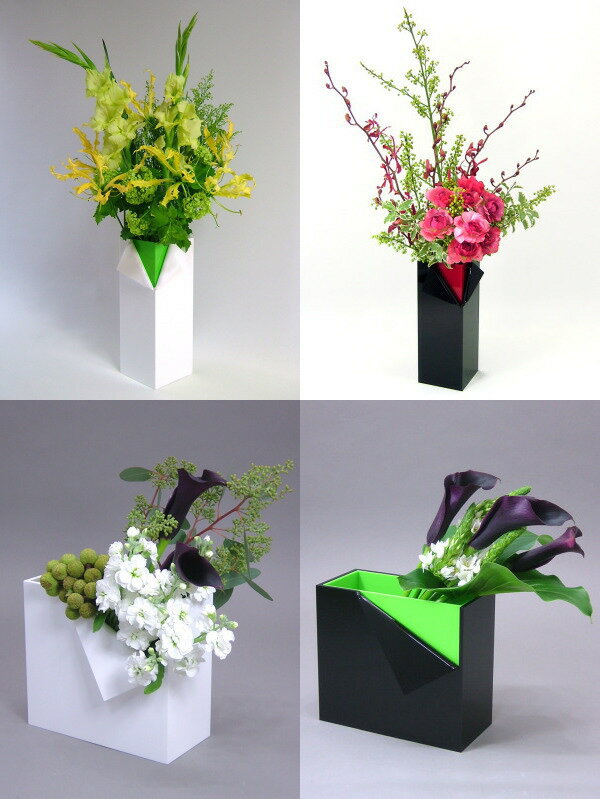 【ホワイトフォールドW×クロムグリーン】アクリル・フラワーベース・花器・花瓶 [3]