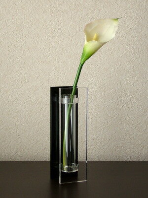 一輪挿し【リリーフ ブラック×クリア】アクリル&ガラス管 フラワーベース 花器 花瓶