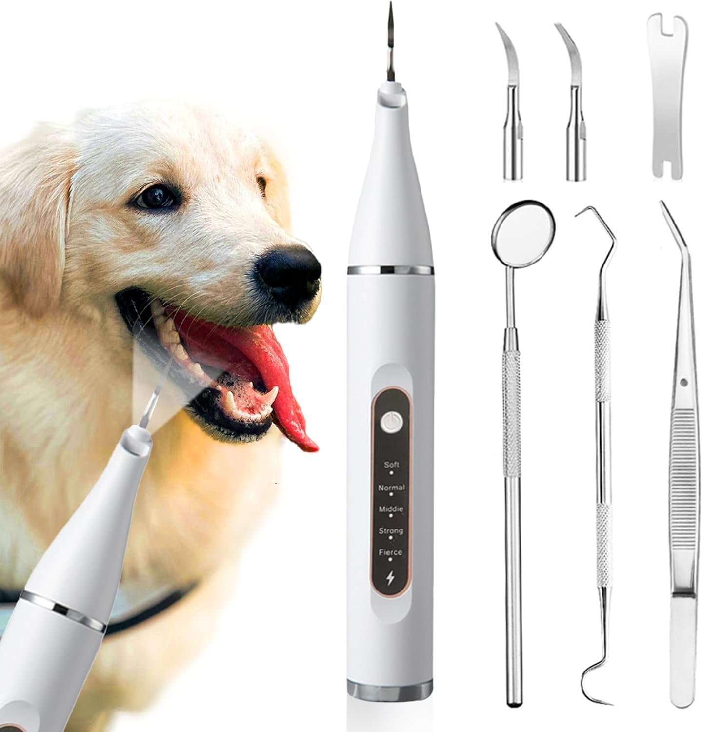 ペット口腔洗浄機 犬用歯ブラシ 超音波歯クリーナー USB充電式 5モード調節可 内蔵LED照明 クリーニン..