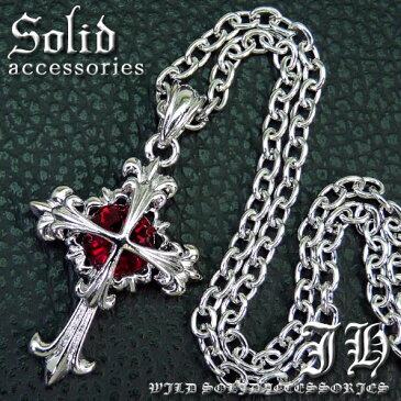 【n692】送料無料 大粒クロスsvネックレス シルバーcolor十字架 レッド赤【あす楽】ジュエリー メンズ ネックレス ペンダント シルバー アクセサリー プレゼント ギフト ケース ポーチ 新作 服 夏 夏服 夏物 夏用 アクセONE 男性用 おしゃれ