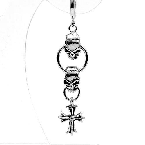 fp5 新型1個売り フェイクピアス登場 ピアス穴が無くてもOK フープピアス風イヤリング 2連スカル ドクロ クロス シルバー cr メンズアクセサリー メン...