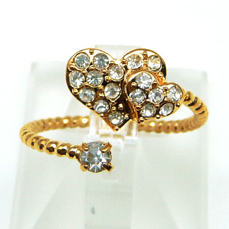 kor251 フリーサイズ デザイン抜群 お洒落なハート型ピンキーリング 高級プラチナRG加工 ゴールドcr ダブルハートファッション プレゼント ギフト おし...