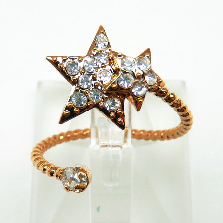kor255 フリーサイズ デザイン抜群 お洒落なスター型ピンキーリング 高級プラチナRG加工 星 ピンクゴールドcrファッション プレゼント ギフト おしゃれ...