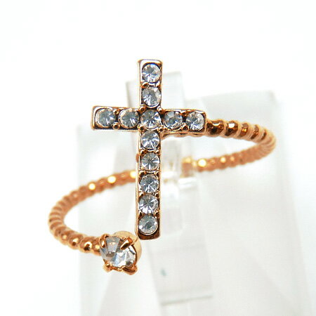 kor261 フリーサイズ デザイン抜群 お洒落なクロス型ピンキーリング 高級プラチナRG加工 十字架 ピンクゴールドcrファッション プレゼント ギフト おし...