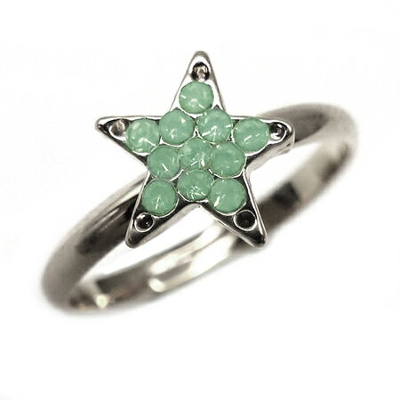 kor378 スター型グリーンcrピンキーリング フリーサイズ シルバーcrお洒落なリング 高級プラチナRG加工 レディースファッション 女性用 プレゼント ギ...
