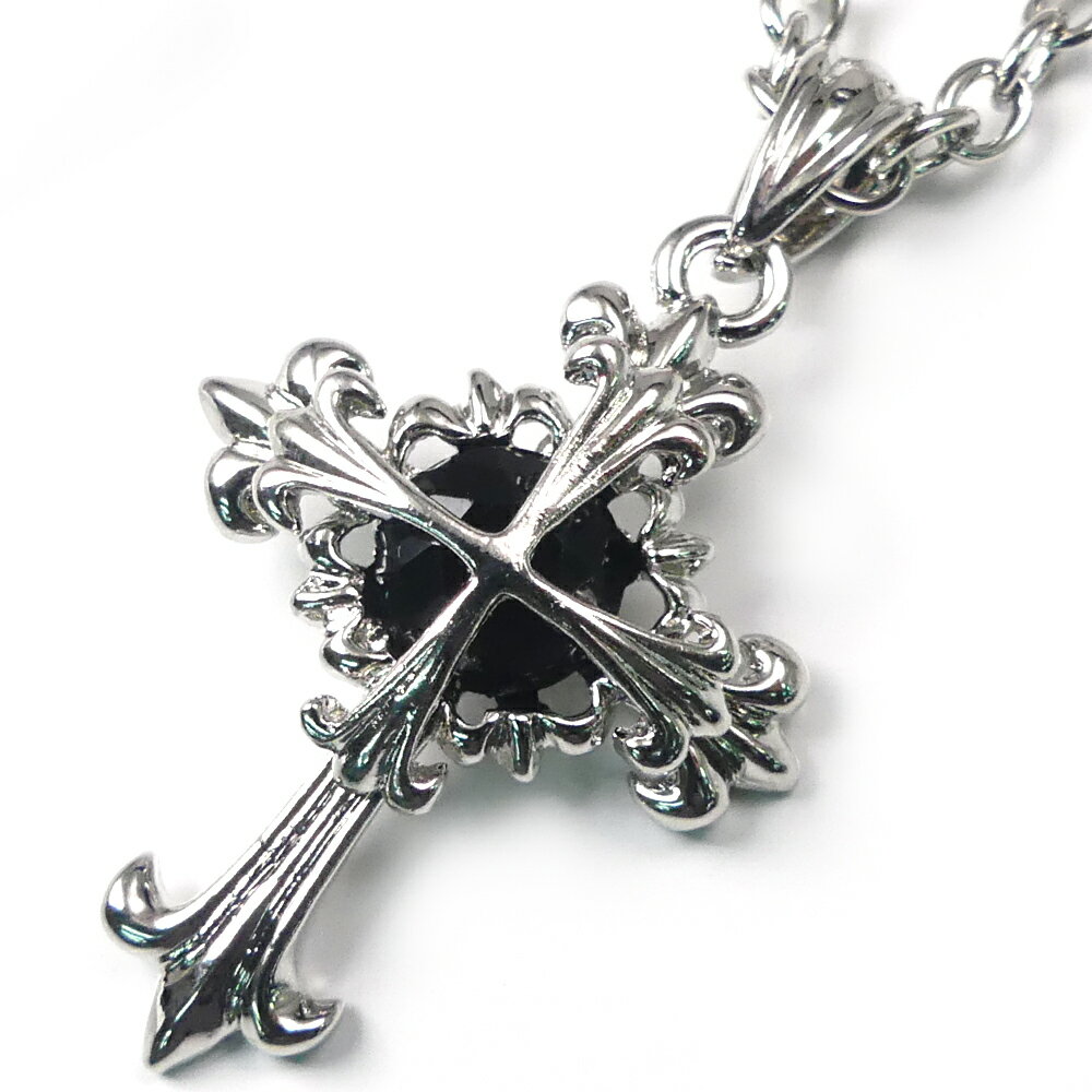 n691 送料無料 超お得 大粒 天然オニキスクロスsvネックレス シルバーcolor十字架 ブラック黒ジュエリー メンズアクセサリー メンズ ネックレス ペン...