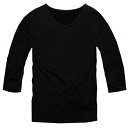 f29 ブラック 伸縮素材 Vネック tシャツ メンズ 七分袖 細 タイト s m L XL 2L 3Lインナー 下着 ナイトウエア シャツ カットソー 無地 シンプル vネック ウェア ウエア アクセONE 新作 服 秋 冬 秋服 秋冬