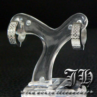 【シルバー cr】送料無料 ステンレス ピアス メンズ チェック 市松模様 フープ 【あす楽】ファッション アクセONE 男性用 プレゼントやギフトにも おしゃれ 【sp35】[0041] 新作 春 夏 春服 夏服 春夏