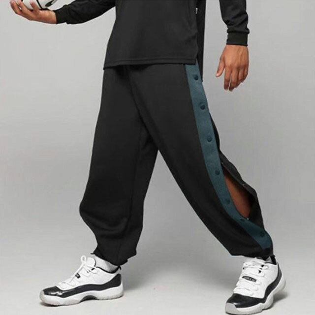 Akyron Styleのジュニア大人バスケットパンツスナップボタンバスケットボールパンツキッズ裾ボタンサイドボタンサイドライン長ズボンロングパンツジャージ下男の子女の子男性女性メンズレディースバスパンバスケパンツ送料無料スポーツウェアトレーニングウエア｜アングル3