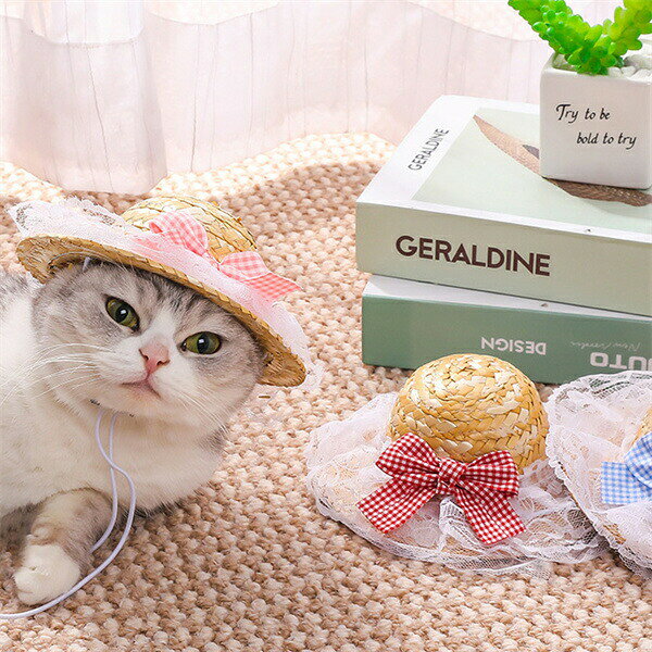 麦わら帽子ペット帽子ネコ帽子帽子ネコハット猫帽...の紹介画像2