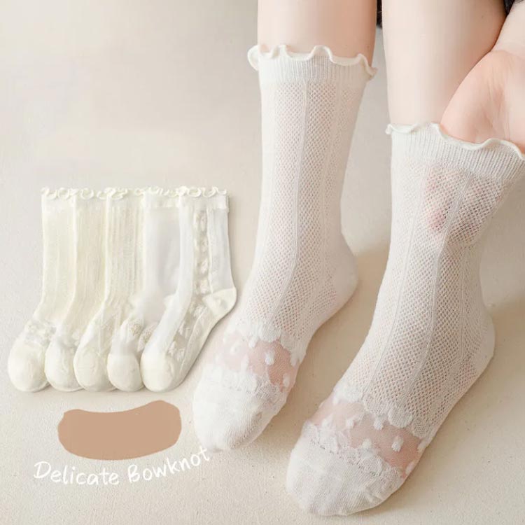 春夏用メッシュ薄手子供靴下ショート5足セットショートソックスソックスキッズ女の...