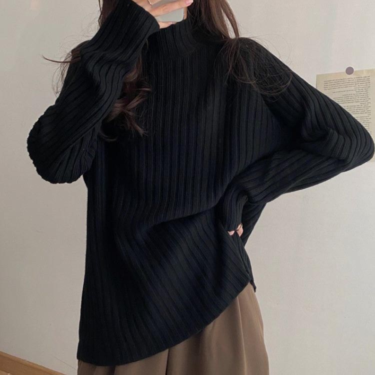 Akyron Styleのタートルニットクルーネックニットレディースセーター長袖冬秋ハイネックトップスニットプルオーバーカットソー大きいサイズ秋物冬物ストレッチ可愛い無地厚手暖かい柔らかいオフィスビジネス通勤カジュアル軽量着痩せルームウェア送料無料｜アングル2