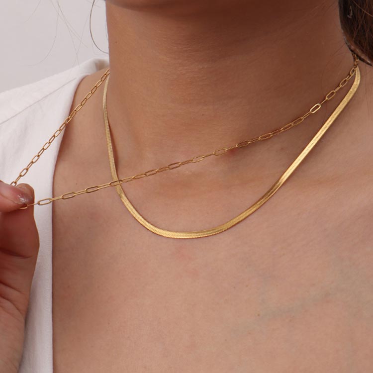 2連デザインチョーカーメッキネックレスゴールドおしゃれチェーンシンプルレディー...