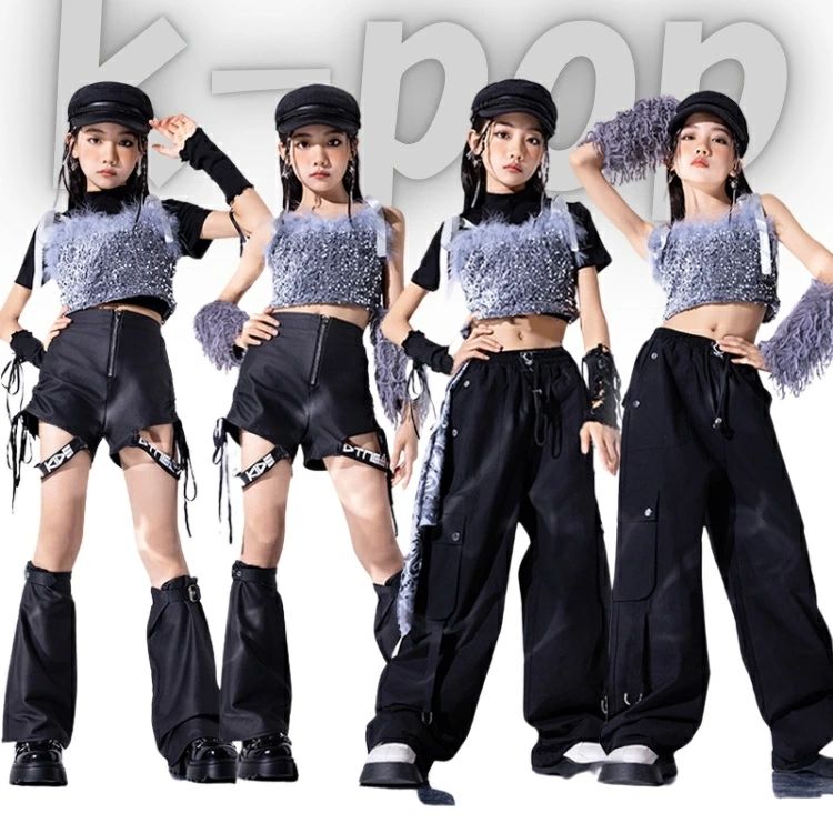 Rakuten - シルバー キッズダンス 衣装 レッグウォーマー ラメ 銀色 キラキラ 子供服 女の子 子供ダンス ステージ衣装 ヒップホップ ジャズダンス セットアップ チア 応援 ダンスウェア 応援団 演出服 かっこいい キッズ 子供 HIPHOP 韓国