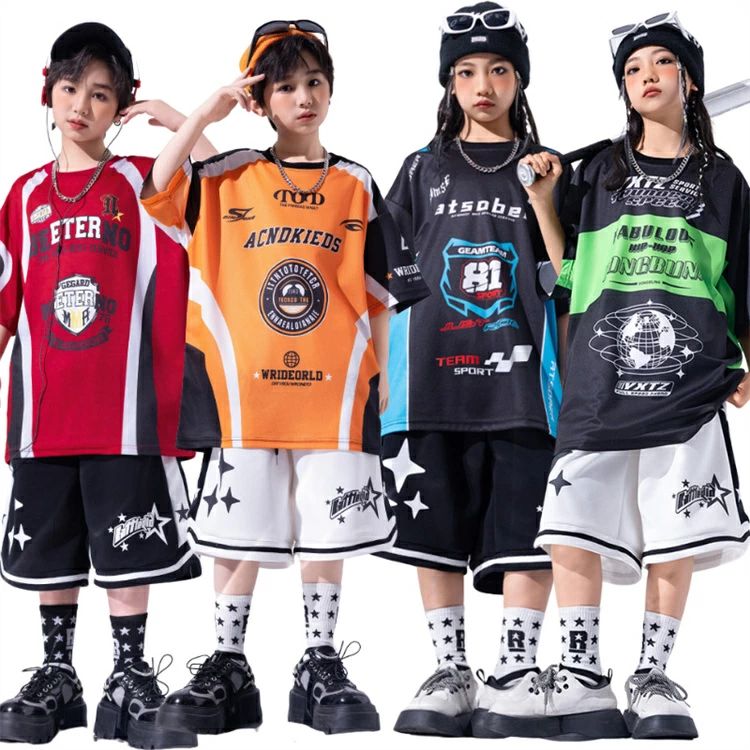 樂天商城 - 赤 緑 ブルー キッズ ダンス衣装 半袖Tシャツ ハーフパンツ 子供服 ヒップホップ 男の子 女の子 オーバーサイズ ゆったり ゆるシャツ 黒 白 短パン キッズ おしゃれ 学生 発表会 hiphop ヒップホップ JAZZ ダンス衣装 チームダンス 110-180cm
