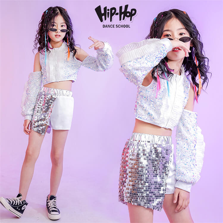 Rakuten - スパンコール シルバー 服 キッズダンス衣装 セットアップ スパンコール 子供服 女の子 キラキラ JAZZ ヒップホップ HIPHOP ジャズダンス 子供ダンス ステージ服 ヒップホップtシャツ パンツ キッズ ダンス衣装 演出 チームダンス