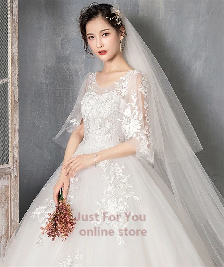 ★白 ウェディングドレス 袖あり 二次会ドレス wedding dress 格安 ウエディングドレス 大きいサイズ プリンセスライン 結婚式 二次会 花嫁 ドレス ブライダル ロングドレス 披露宴 二次会 挙式 編み上げ S/M/L/XL/2XL 3