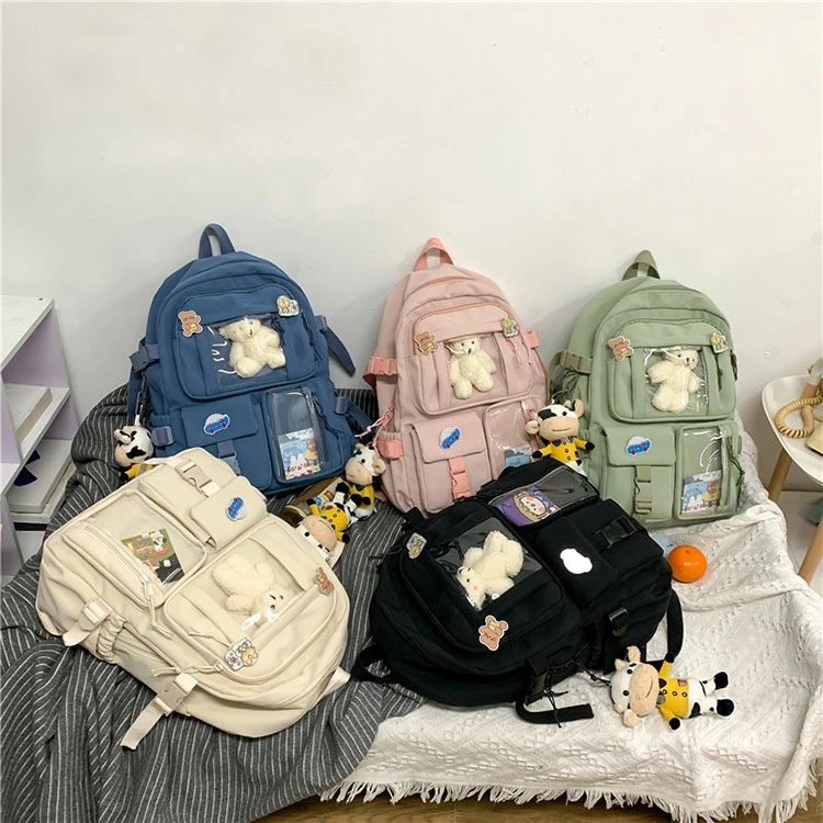 Rakuten - 白 リュック 韓国 リュックサック レディース 女子 通勤通学 ナップサック 可愛い かわいい 大容量 高校生 軽量 女子 おしゃれ シンプル 女の子 小学校女子 バック 修学旅行 普段使い 誕生日 プレゼント お出かけ 贈り物付き クマおまけ