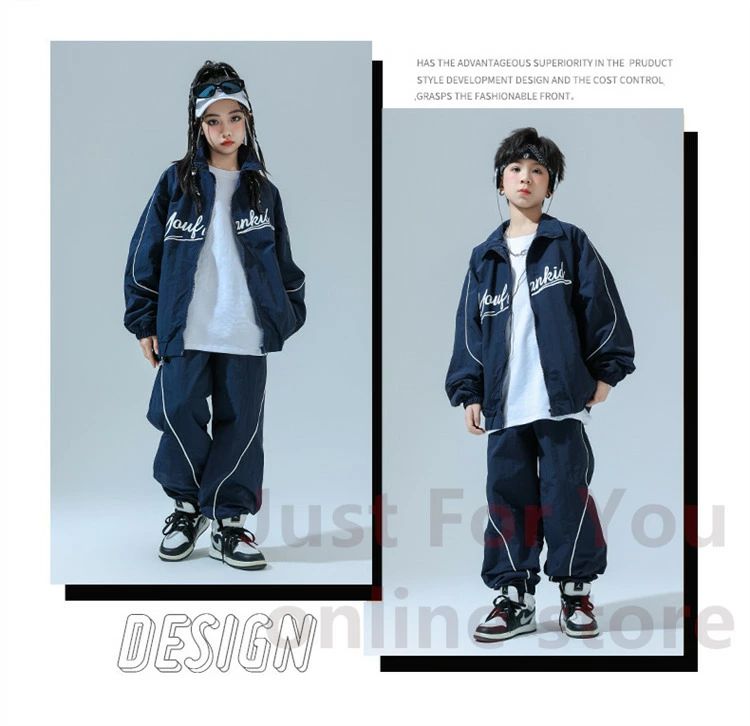 4色 ネイビー ブルー シャカシャカ ジャージ キッズダンス衣装 セットアップ くすみカラー HIPHOP衣装 ロック 上下セット ダンスウェア ロングパンツ ウィンドブレーカー ストリート系 発表会 応援団 演出服 無地 スポーツ風 運動会 かっこいい 個性 2