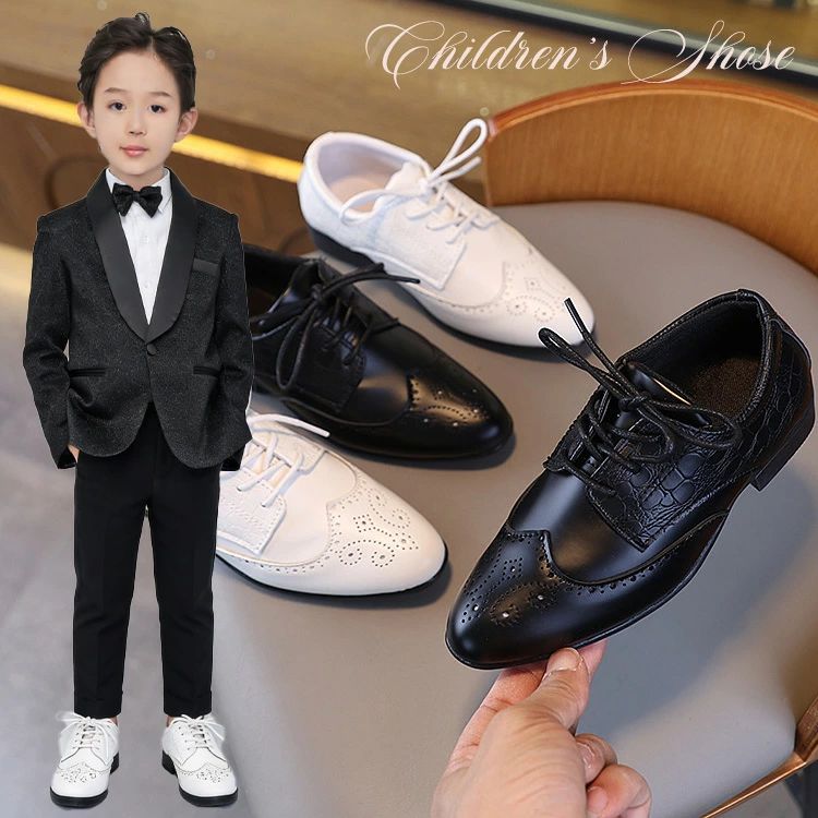 Rakuten - 革靴 キッズ フォーマルシューズ 男の子23センチ フォーマルシューズ 男の子23．5 七五三 結婚式 発表会 スーツ用 入園式 入学式 卒園式 靴 フォーマルシューズ キッズ ウィングチップ 黒 ブラック 白 ホワイト ウェディング 演奏会 パーティー フォーマルシューズ 18cm