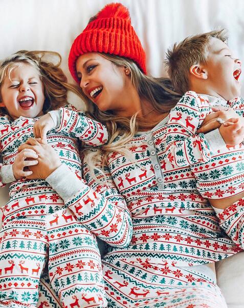 新入庫！親子クリスマスパジャマ　クリスマス元素プリント　親子ペアルームウェア　ベビー　子供　ママ　パパ　家族部屋着　長袖パジャマ上下セット　オールインワン