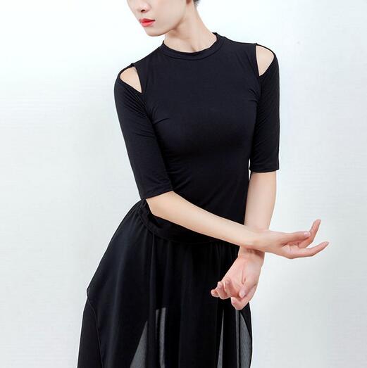 Short Sleeves - レディース半袖tシャツ　モダールストレッチ　肩先漏れtシャツ　3色　大人チュニックトップス　ラテン普段着　舞台ダンス衣装　レッソン/ラテン/古典/バレエ/ヨガダンス衣装　社交ダンスウェア
