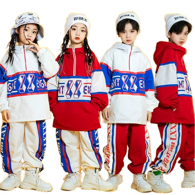 樂天商城 - 子供服 ヒップホップ ダンス衣装 ウインドブレーカー 赤 白 ジャージ セットアップ ユニセックス ストリート ロングパンツ k-pop 原宿系 ストリート イベント 発表会 110 120 130 140 150 160 170 180