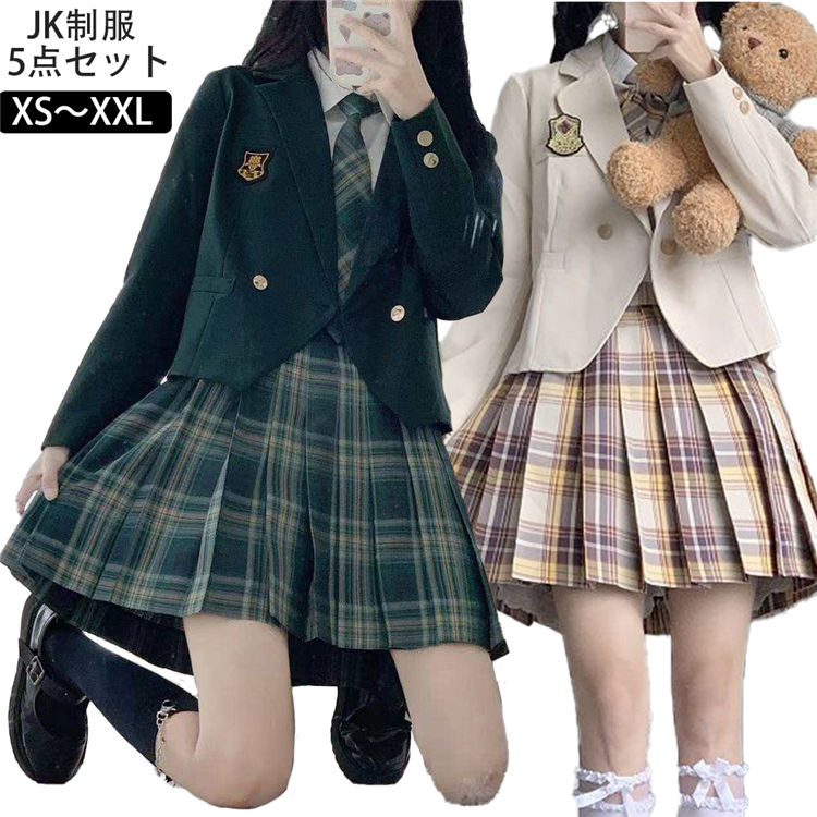 Rakuten - 卒業式 スーツ 女の子 入学式 入学祝い 5点セット 中学生 高校生 中高生 卒業式 卒業式 ゆったりサイズ フォーマルスーツ 女児 ジュニアスーツ チェック柄 プリーツスカート 蝶結び付き 卒業式服 結婚式 お受験 発表会 XS S M L XL XXL