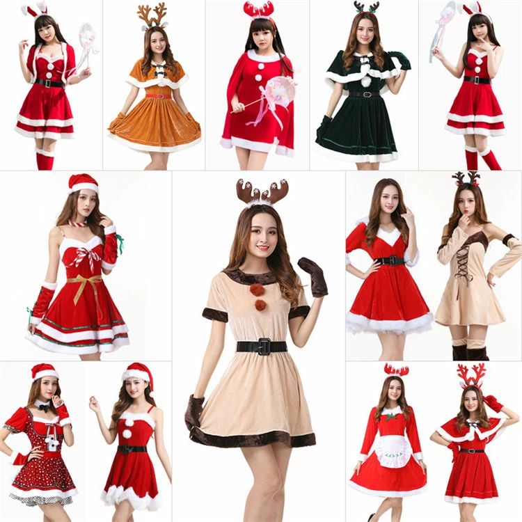 【全26タイプ】クリスマス コスプレ レディース サンタ トナカイ ワンピース セット レッド グリーン ベージュ 帽子 鹿角 大人 クリス..