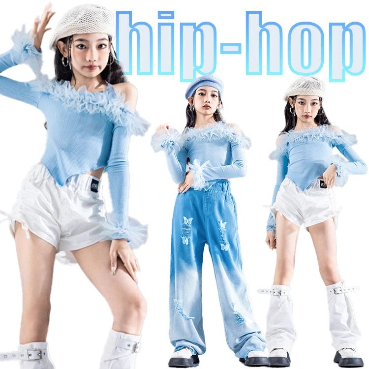 Rakuten - キッズ ダンス衣装 ヒップホップ セットアッ トップス グラデーション デニムパンツ カーゴパンツ ルーズソックス 長袖 女の子男の子 ストリート系 ダンス練習着 発表会 K-POP 団体服 練習着 応援団 原宿系 スポーティー ダンス 子供服 110-180cm