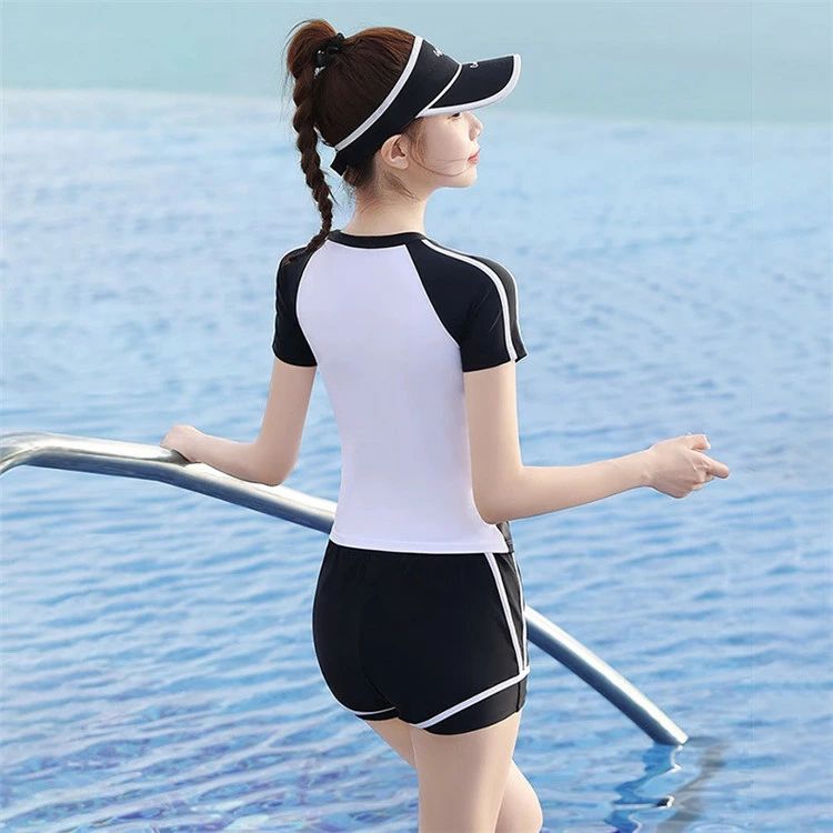 フィットネス水着 体型カバー セパレート 高校生 レディース タンキニ スクール 水着 かわいい 体型カバー パット付き ショーツ付き ワイヤーなし 水着 ビキニ 半袖 ショートパンツ 水陸両用 ジム&ヨガ 20代 30代 40代 ママ水着 露出控えめ 海 ビーチ 温泉 3